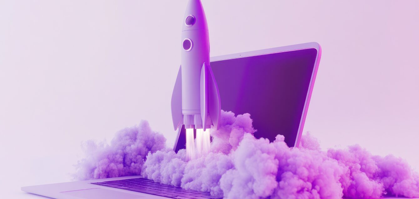Laptop Rocket Launch - A symbol of digital innovation and growth Laptop Rocket Launch - A symbol of digital innovation and growth